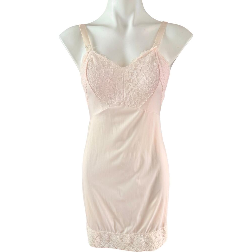 Vintage 1960s Pinehurst Slip | Blush Pink Lace Bodice Keyhole Hem Sz 32 Short - Picture 9 of 12
